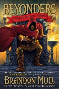Cover of "A World Without Heroes," featuring a large man in a red cloak reaching out from a spiky metal throne