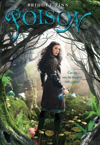 Cover of "Poision," featuring a girl with curly black hair holding a blue potion standing in a forest