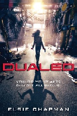 Cover of "Dualed," featuring the silhouette of a girl with a knife and a gun walking down a city street