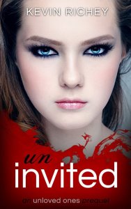Cover of "Uninvited," featuring a pale, blue-eyed girl with dark makeup around her eyes