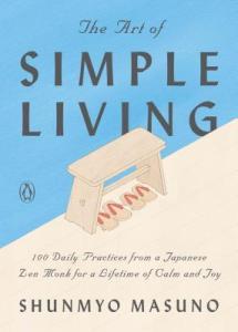 Cover of "The Art of Simple Living," featuring a sketch-like drawing of two pairs of sandals underneath a small wooden bench.