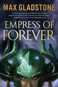 Cover of the book, featuring the top of a person's face showing only their eyes behind a jade-green horned helmet; behind them are swirls of stars and colorful gasses like they are standing in outer space.