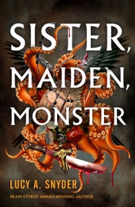 Cover of the book, featuring a horrible monstrosity made of tentacles and wings and exposed human brains holding a bloody sword against a background of dark clouds.